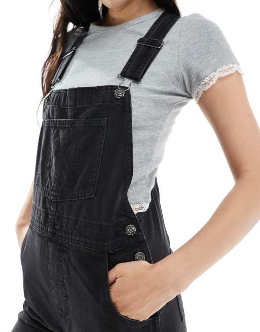 ASOS DESIGN denim dungaree in washed black, 3 of 4