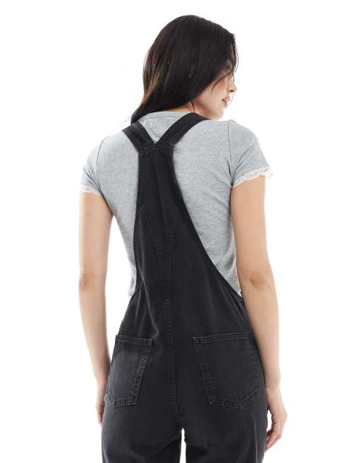 ASOS DESIGN denim dungaree in washed black, 4 of 4