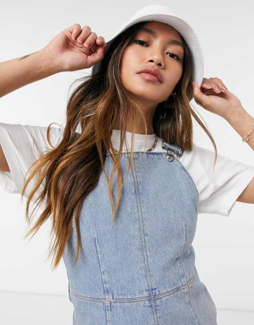 ASOS DESIGN denim dungaree pinny dress in midwash