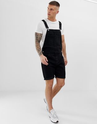 black dungaree shorts mens