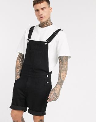 black denim dungaree shorts