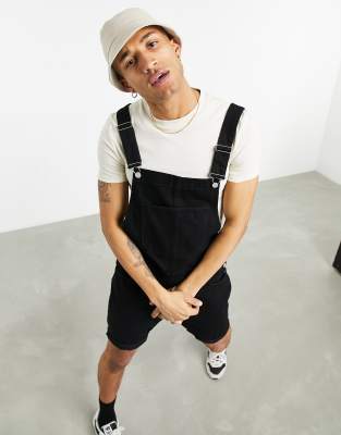 Mens black 2024 short dungarees