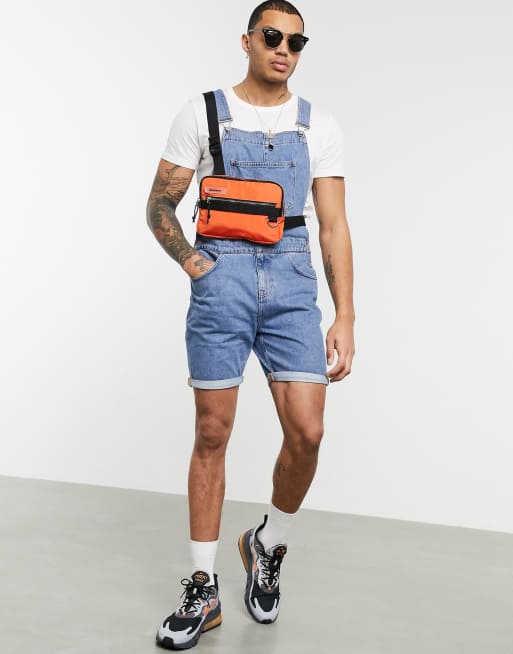 ASOS DESIGN Plus denim dungaree shorts in mid wash, ASOS