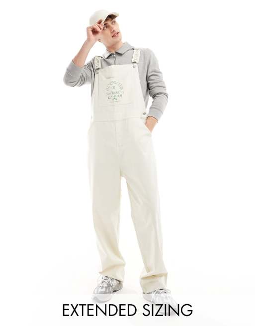 FhyzicsShops DESIGN denim dungarees with badge embroidery in ecru