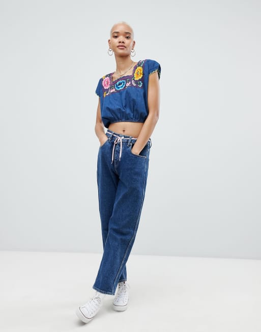 ASOS DESIGN denim embroidered crop top ASOS