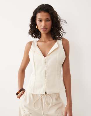 ASOS DESIGN denim embroidered top in ecru - part of a set