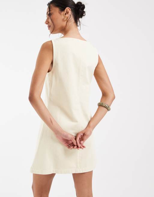 ASOS DESIGN denim fit and flare mini dress in buttermilk | ASOS
