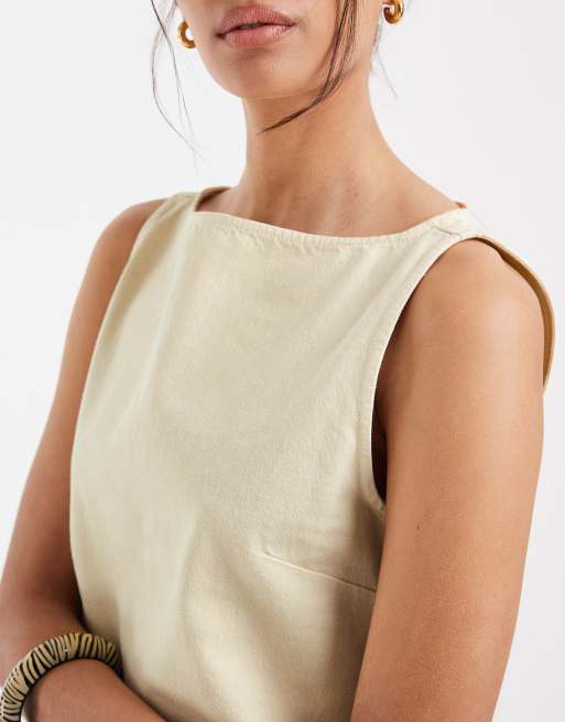 ASOS DESIGN denim fit and flare mini dress in buttermilk, 3 of 4