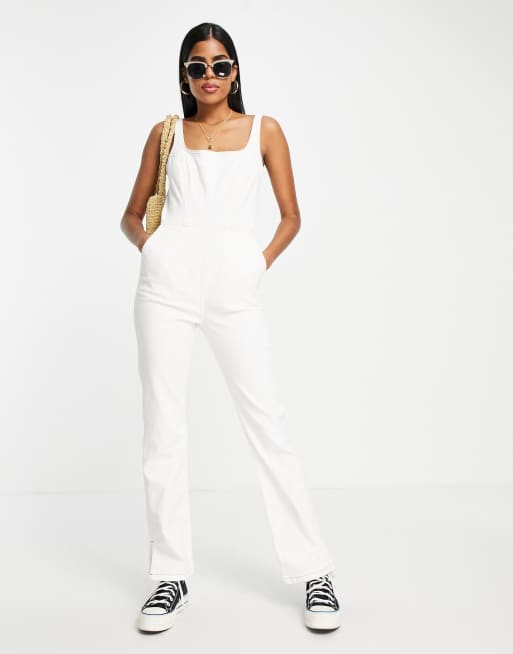 All white hot sale jean jumpsuit