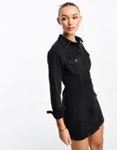 In The Style x Perrie Sian wrap front shirt dress with ruched skirt detail  in multi