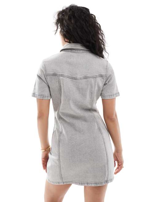 ASOS DESIGN denim fitted shirt dress in grey wash, 2 of 4