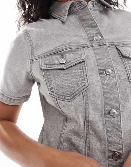 ASOS DESIGN denim fitted shirt dress in grey wash, 4 of 4