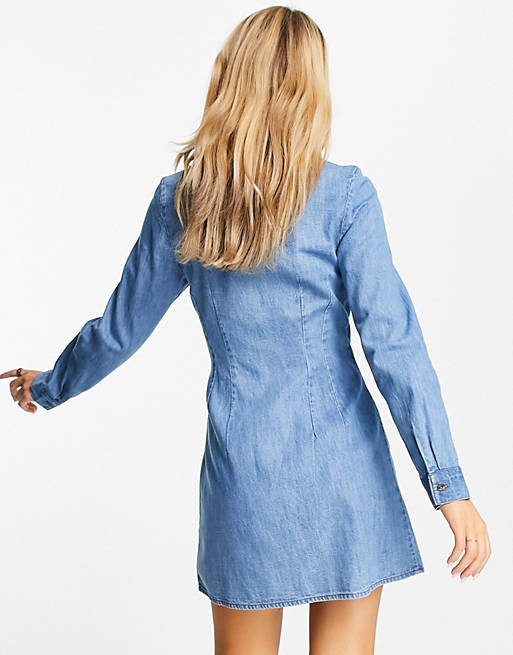  denim fitted shirt dress in midwash 