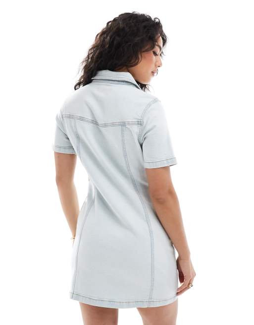 ASOS DESIGN denim fitted shirt dress in pale