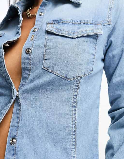 denim fitted shirt women's