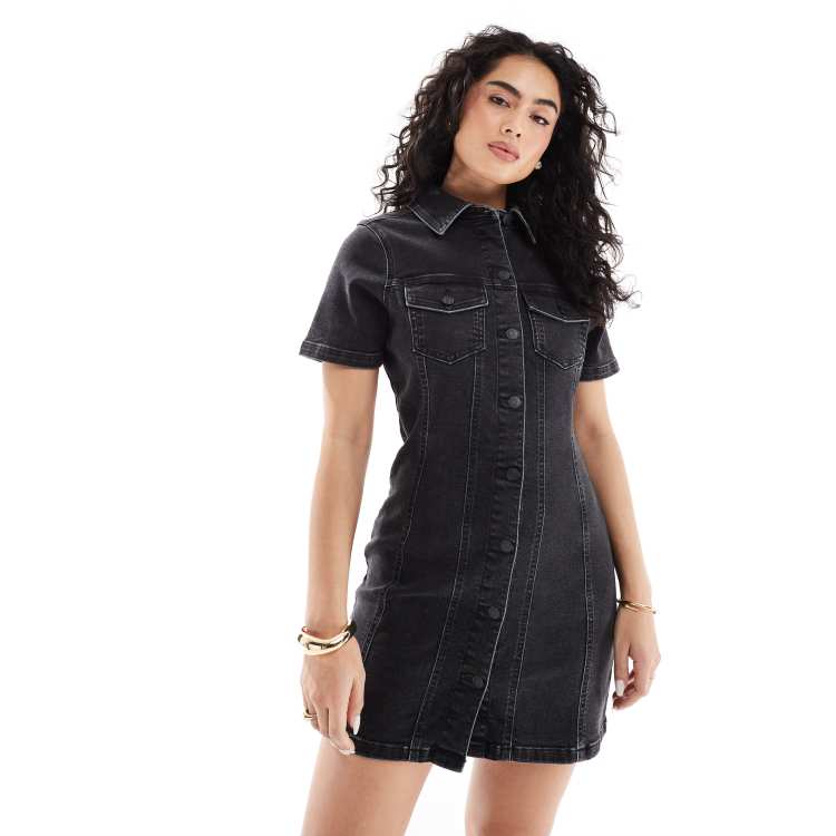 white christmas dresses Isla Black Denim Mini Dress - 10 main image 1