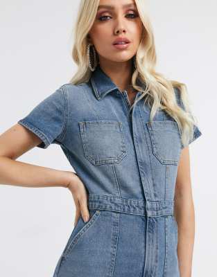 zip up denim romper