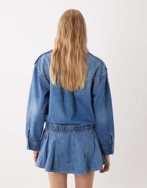 ASOS DESIGN denim flippy mini skirt co ord in mid blue, 5 of 5