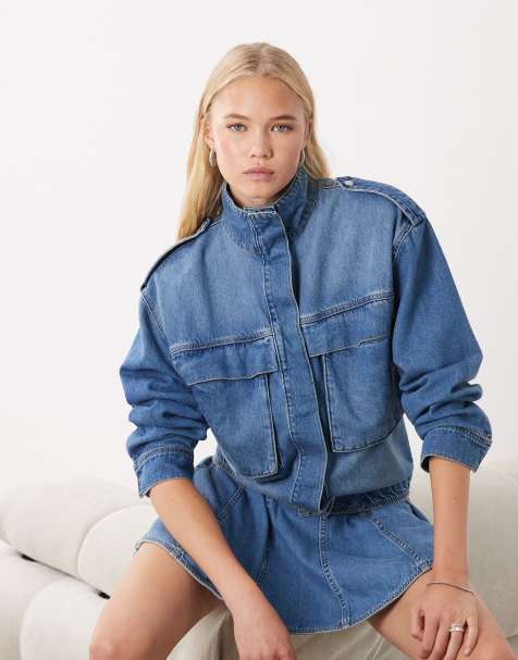 ASOS DESIGN denim flippy mininederdel i mellemblå som del af sæt - view 1