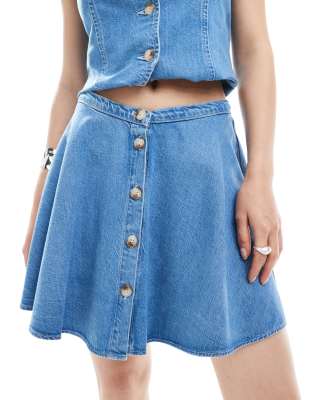 Asos Design Denim Flippy Skirt In Blue