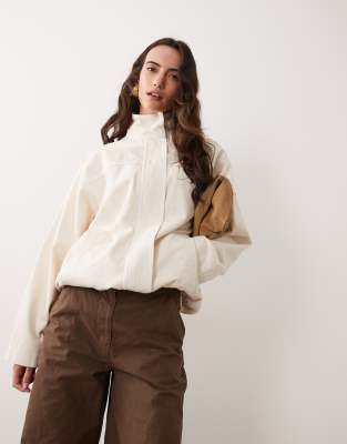 Asos Design Denim Funnel Neck Jacket In White