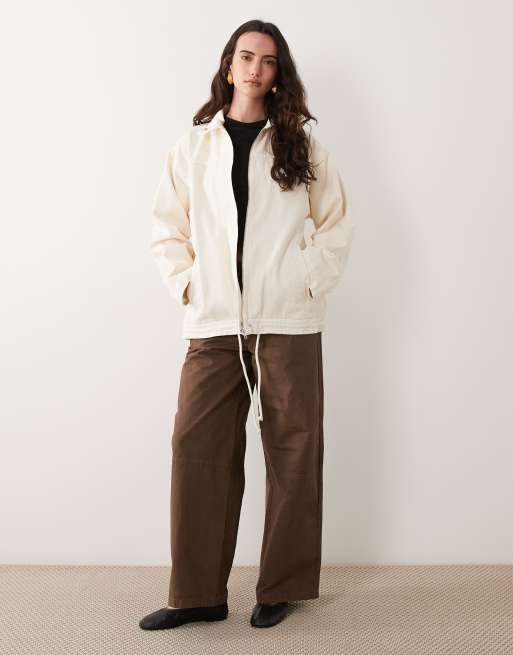 ASOS DESIGN denim funnel neck jacket in ecru, 2 of 4