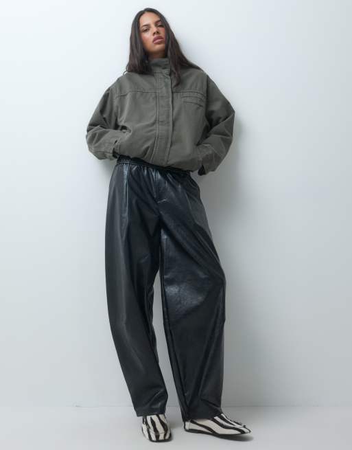 ASOS DESIGN denim funnel neck jacket in khaki, 2 of 4