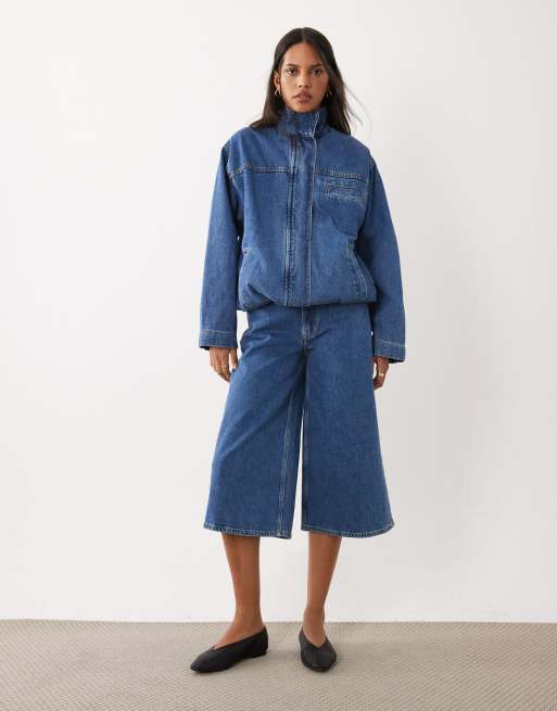 ASOS DESIGN denim funnel neck jacket in mid blue, 2 of 4