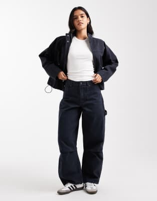 Asos Design Denim Funnel Neck Jacket In Blue