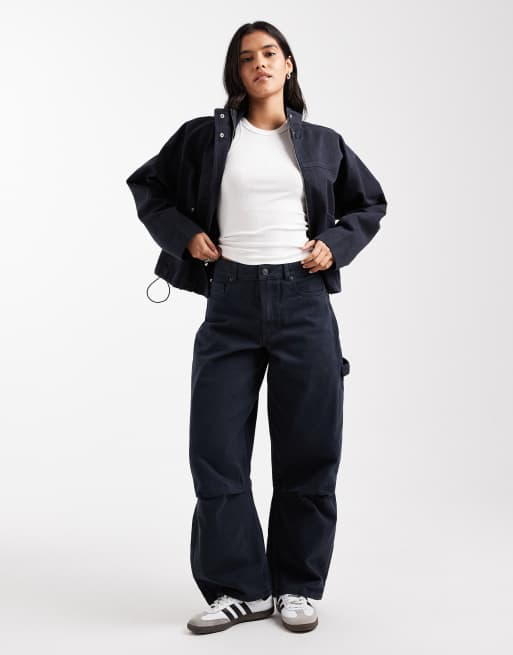 ASOS DESIGN denim funnel neck jacket in navy co-ord, 2 of 4