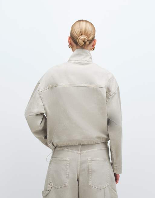 ASOS DESIGN denim funnel neck jacket in neutral - part of a set, 3 of 10