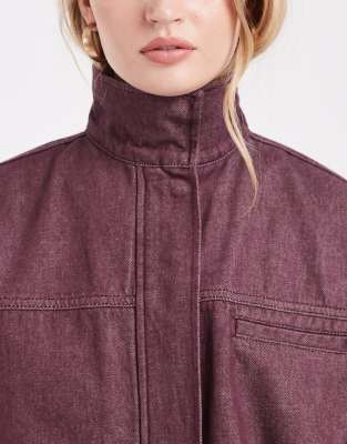 Asos Design Denim Funnel Neck Jacket In Red