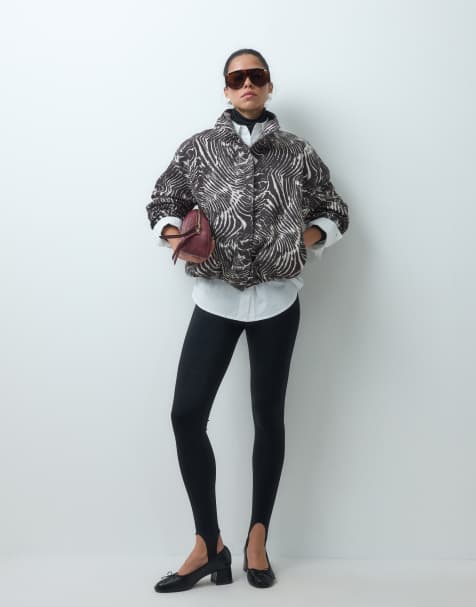ASOS DESIGN denim funnel neck jacket in zebra print co-ord - view 1