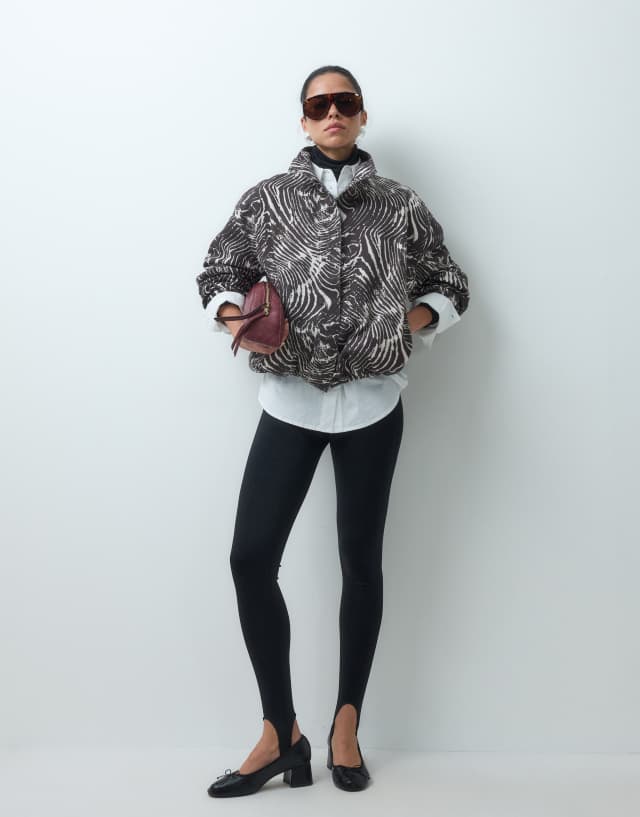 ASOS DESIGN denim funnel neck jacket in zebra print - part of a