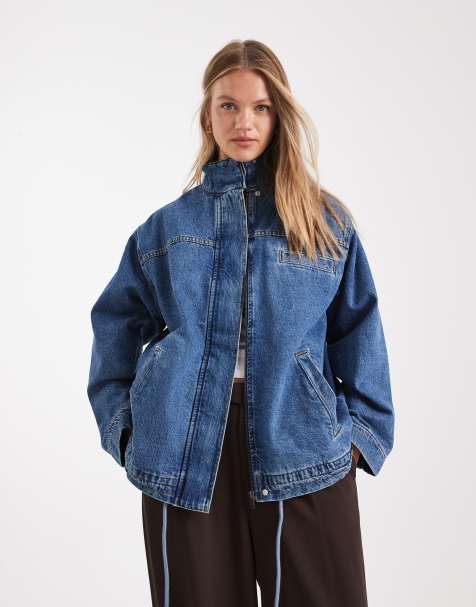 ASOS DESIGN denim funnel neck jacket - view 1