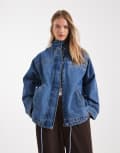 [ASOS DESIGN] ASOS DESIGN denim funnel neck jacket-Blue 14 Mid blue