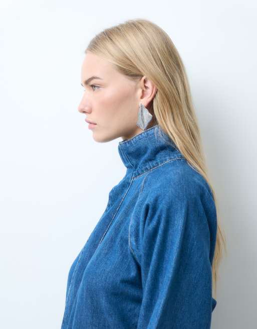 ASOS DESIGN denim funnel neck jumpsuit in dark mid blue, 4 of 4