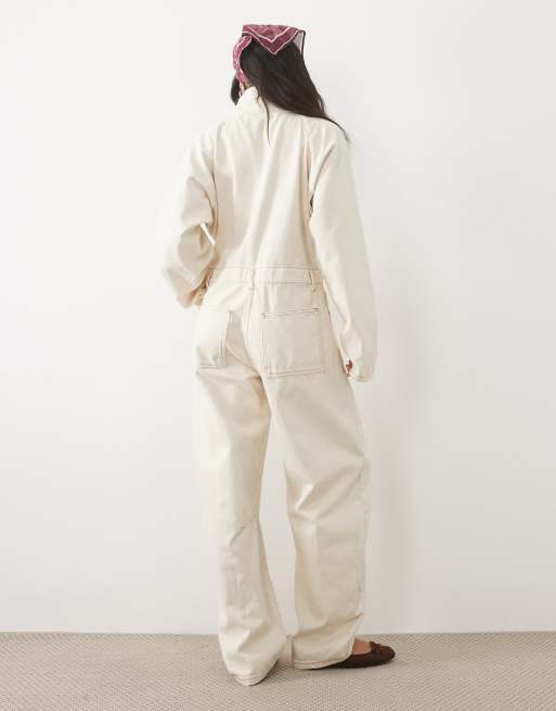 ASOS DESIGN denim funnel neck jumpsuit in ecru, 4 of 4