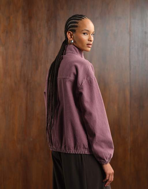 ASOS DESIGN denim funnel neck oversized jacket in pink