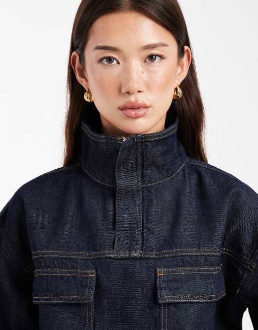 ASOS DESIGN - Chemise en jean à col cheminée - Indigo