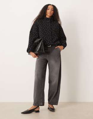 ASOS DESIGN denim funnel neck sports jacket in polka dot-Black