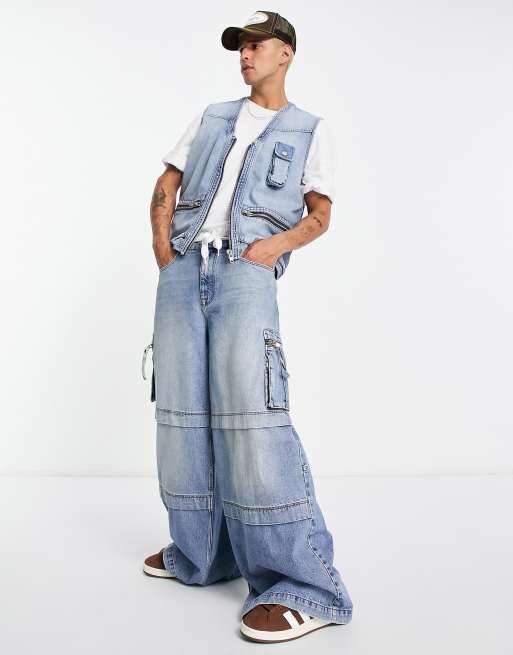 ASOS DESIGN - Denim gilet in lichte wassing blauw