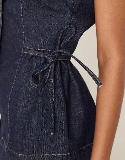 ASOS DESIGN - Denim gilet met gestrikte zijkanten in indigo blauw, 4 van 4