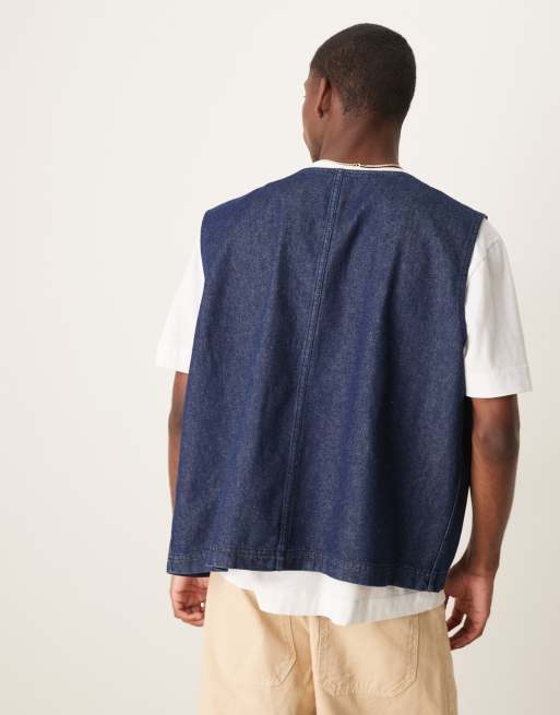 ASOS DESIGN - Denim gilet met opgestikte zakken in onbewerkte wassing, 3 van 4