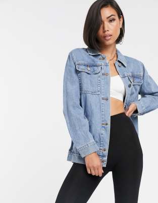 ASOS DESIGN denim girlfriend jacket in stonewash blue | ASOS