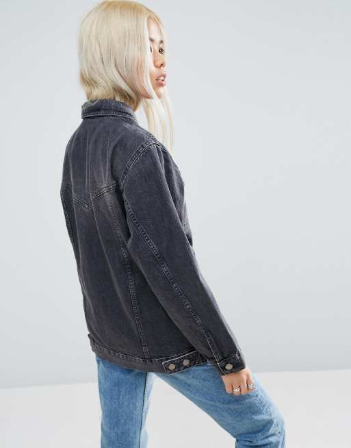 Asos design denim girlfriend best sale jacket in washed black