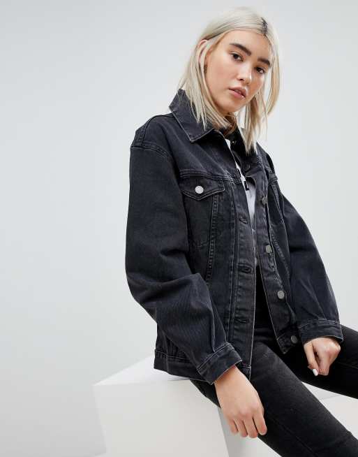 Black washed shop out denim jacket