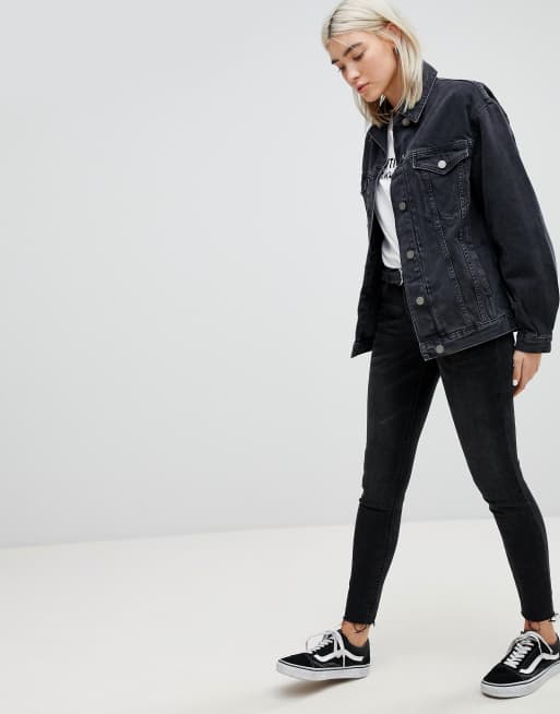 Asos design denim girlfriend 2025 jacket in washed black