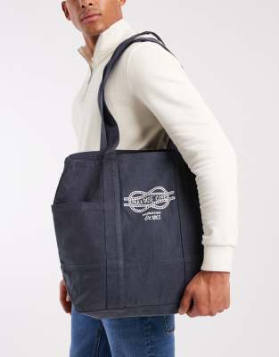 Asos Design Denim Graphic Tote In Blue