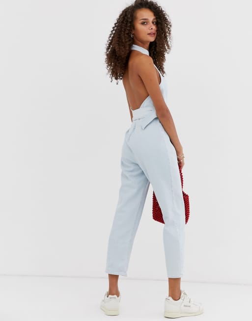 Denim halter-neck jumpsuit - Women